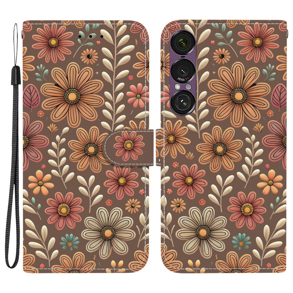 (Blossom) For Sony Xperia 1 Vii Wallet Case Pattern Printing Leather Stand Phone Cover With Strap 6914293684264