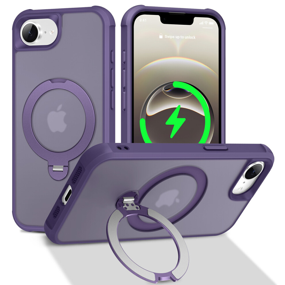 (Purple) For Iphone 17E / 16E Case Compatible With Magsafe Rotatable Kickstand Tpu + Pc Shockproof Phone Cover Purple 6914292127106