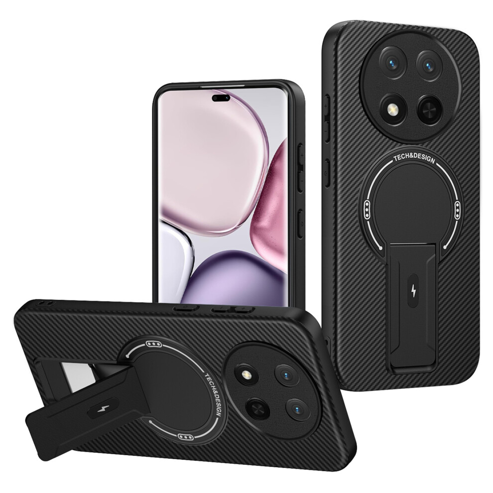 (Black) Phone Case For Honor X9c 5G / X60 Pro 5G / Magic7 Lite 5G Carbon Fiber Texture Pc + Tpu Cover With Kickstand Black 6914294500228