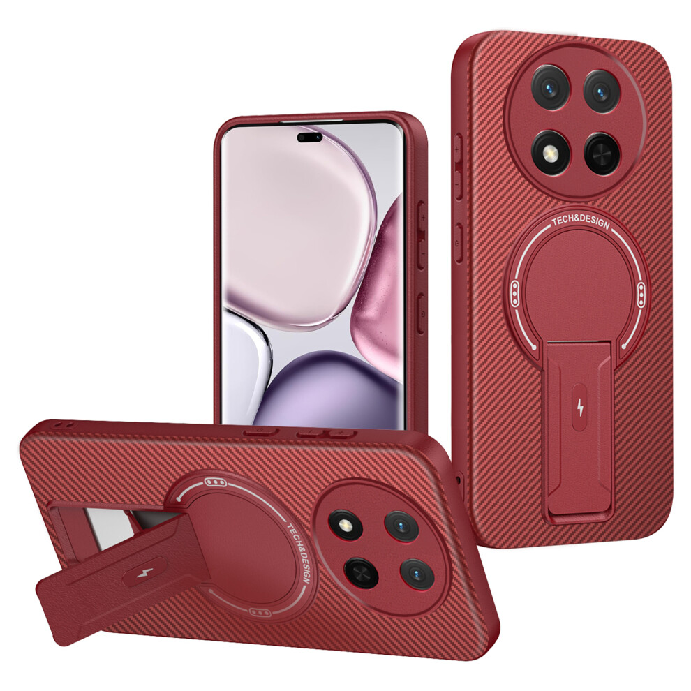 (Red) Phone Case For Honor X9c 5G / X60 Pro 5G / Magic7 Lite 5G Carbon Fiber Texture Pc + Tpu Cover With Kickstand Red 6914292854415