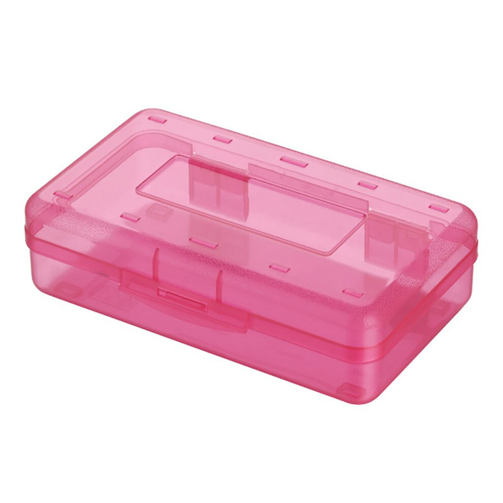 Clear pencil case extra large stackable plastic red