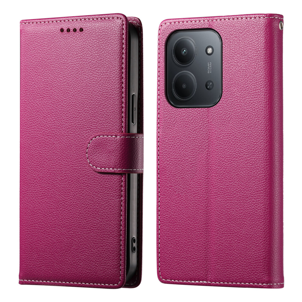 (Rose) For Xiaomi Redmi 15C 4G (Global) (171Mm) / Poco C85 4G (171Mm) Case Litchi Texture Leather Wallet Phone Cover With Wrist Strap 6914296058055