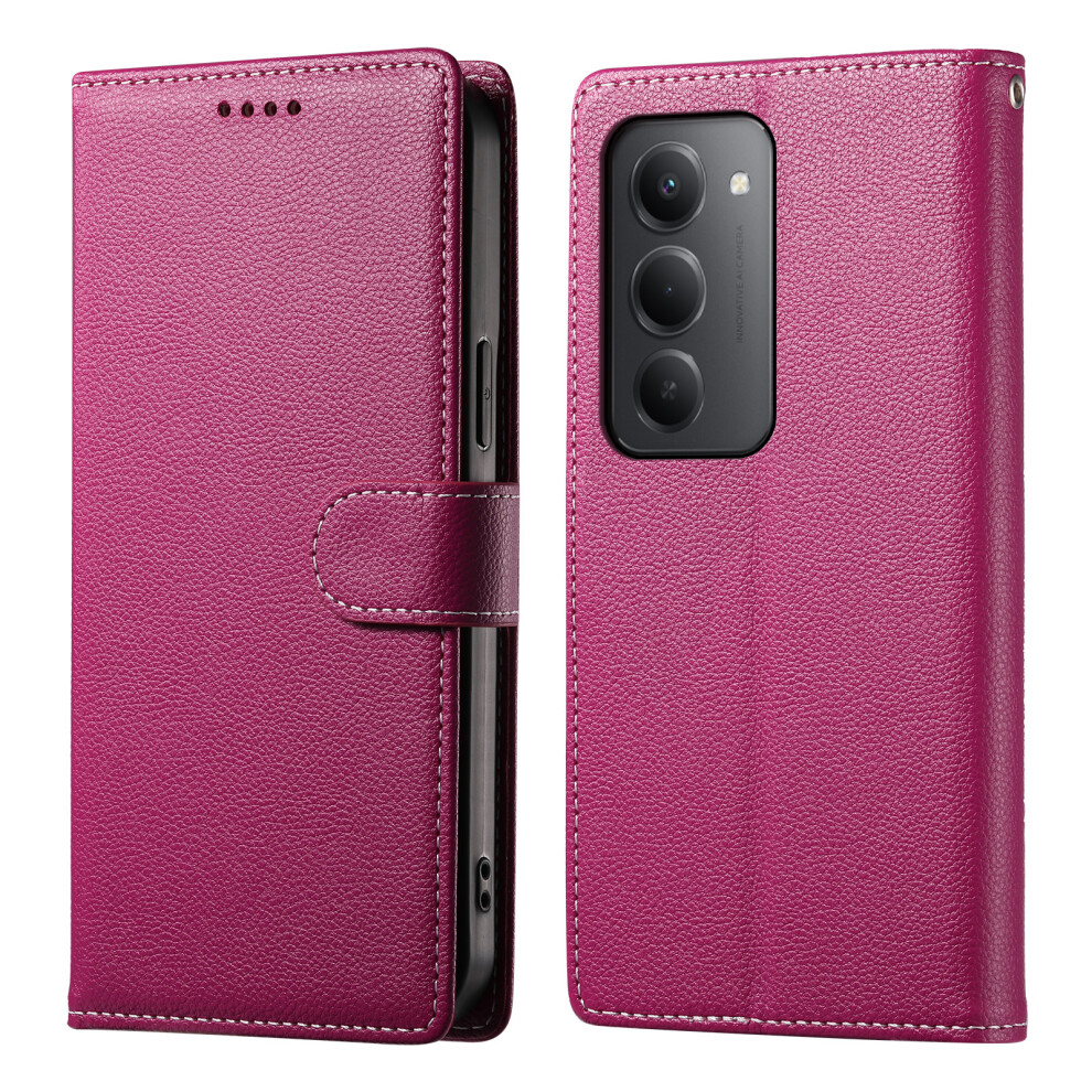 (Rose) For Xiaomi Redmi 15 5G (Global) (169Mm) Case Magnetic Snap Litchi Texture Leather Wallet Phone Cover With Wrist Strap 6914290131853