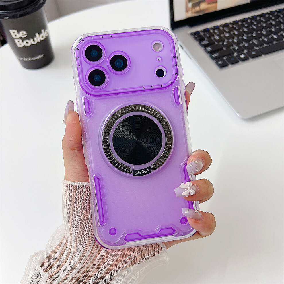 (Purple) For Iphone 17 Pro Max Case Ring Kickstand Pc + Tpu Translucent Phone Back Cover Purple 6914297183954