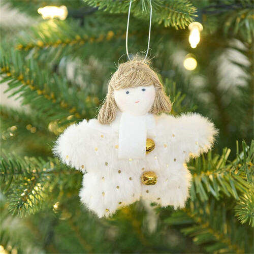 White Plush Five-Pointed Star Bell Doll Decoration 1pc