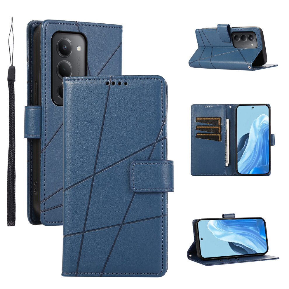 (Blue) For Xiaomi Redmi 15 5G (Global) (169Mm) Phone Case Line Imprint Leather Wallet Cover With Wrist Strap Blue 6914295134668