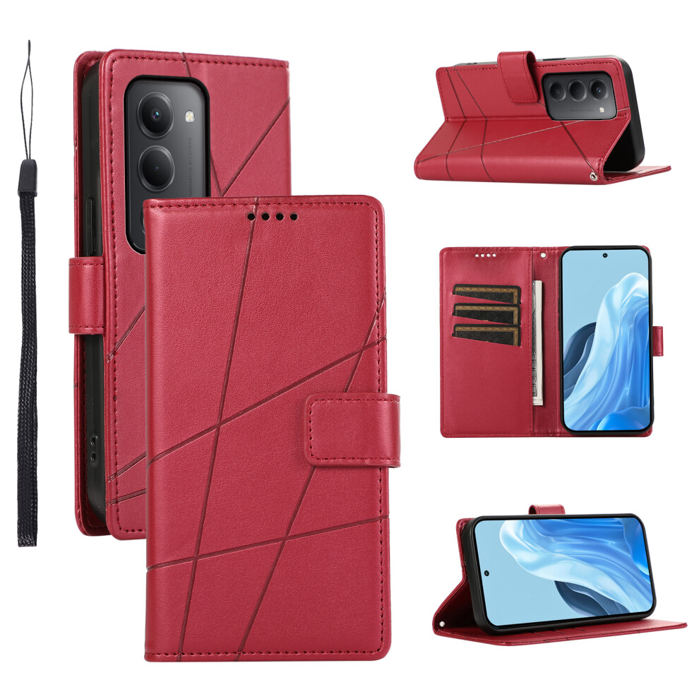 (Red) For Xiaomi Mi 15 5G (Global) (169Mm) Phone Case Line Imprint Leather Wallet Cover With Wrist Strap Red 6914293498465