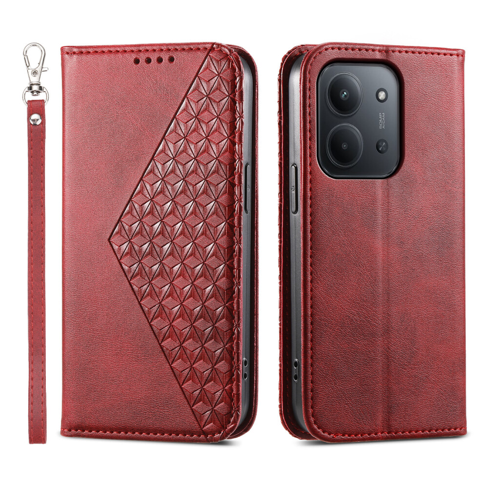 (Red) For Xiaomi Mi 15C 4G (Global) (171Mm) / Poco C85 4G (171Mm) Case Calf Texture Pu Leather Wallet Phone Cover With Wrist Strap Red 6914294948693