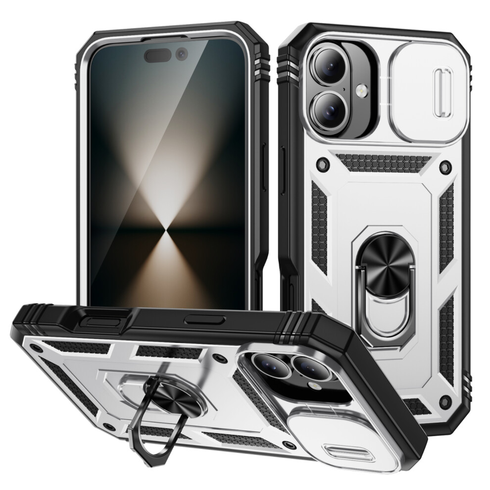 (White) For Iphone 17 Case Tpu + Pc Slide Camshield Kickstand Phone Cover White 6914290698837