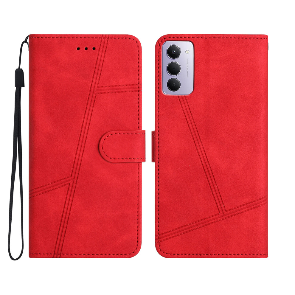 (Red) For Xiaomi Mi 15 5G (Global) (169Mm) Case Lines Imprinted Flip Leather Retro Phone Cover With Wrist Strap Red 6914292180002