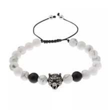 Wolf beaded bracelet 8mm natural stone silver