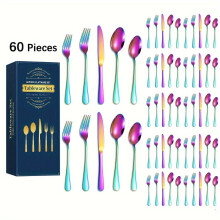 Conjunto de talheres de aço inoxidável com 60 peças para 12 pessoas.