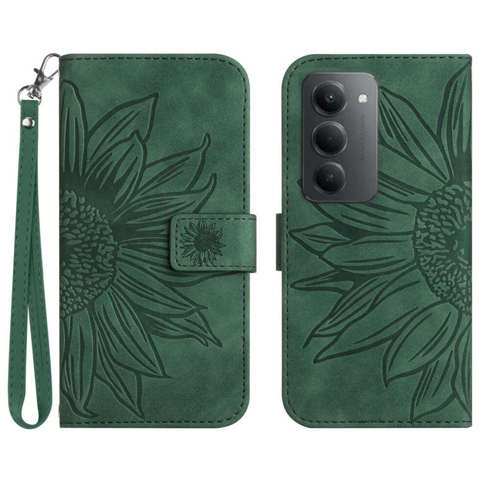 (Dark ) For Xiaomi Redmi 15 4G (Eu) (171Mm) Case Sunflower Imprint Leather Wallet Phone Cover With Wrist Strap Green 6914298249017