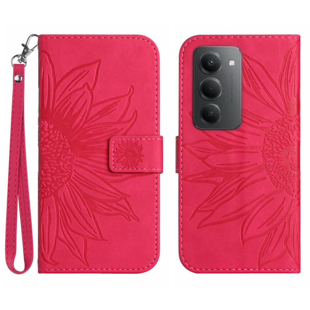 (Rose) For Xiaomi Redmi 15 4G (Eu) (171Mm) Case Sunflower Imprint Leather Wallet Phone Cover With Wrist Strap 6914297312583