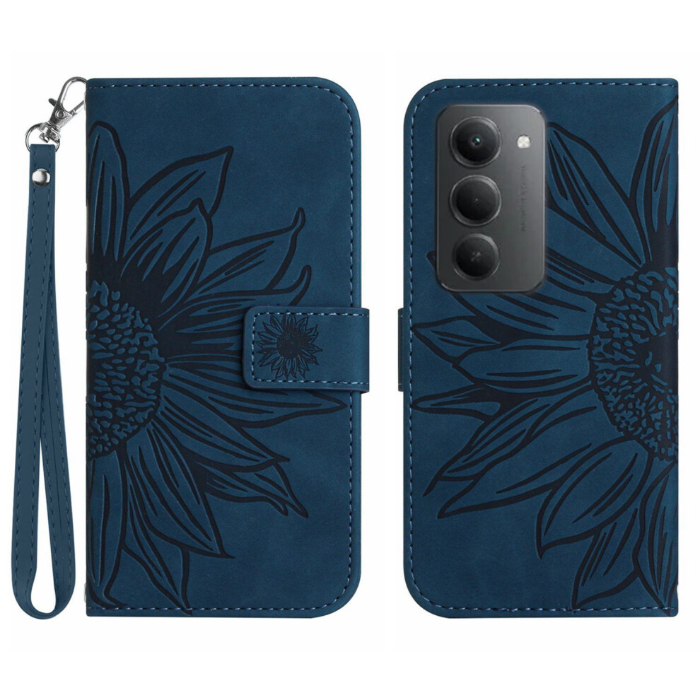 (Dark ) For Xiaomi Redmi 15 4G (Eu) (171Mm) Case Sunflower Imprint Leather Wallet Phone Cover With Wrist Strap Blue 6914295300049