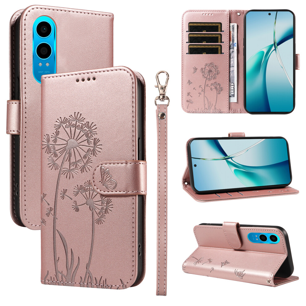 (Rose ) For Oppo K12x 5G (China) / Oneplus Nord Ce4 Lite 5G Leather Wallet Case With Strap Dandelion Imprint Phone Stand Cover Gold 6914291648893