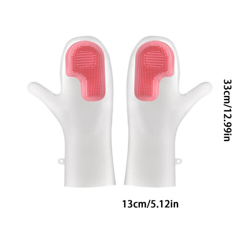 Silicone Dishwashing Gloves with Brush Reusable Waterproof 2