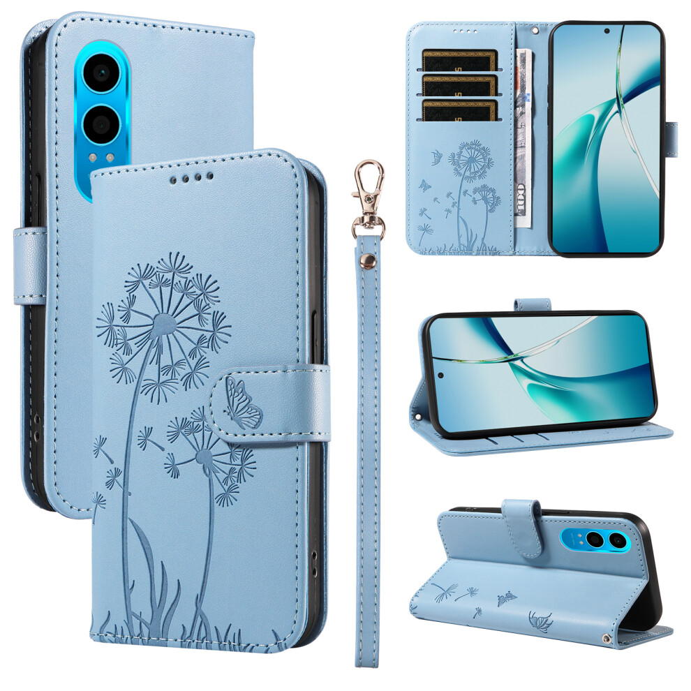 (Sky ) For Oppo K12x 5G (China) / Oneplus Nord Ce4 Lite 5G Leather Wallet Case With Strap Dandelion Imprint Phone Stand Cover Blue 6914298065990