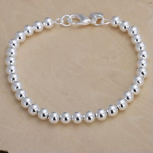 Silver 925 Beaded Bracelet for Women 6mm