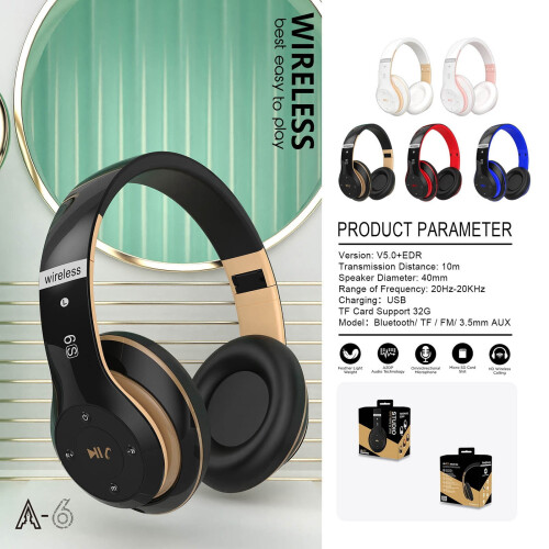 Casque sans fil supra-auriculaire A6S Bluetooth à réduction de bruit 2