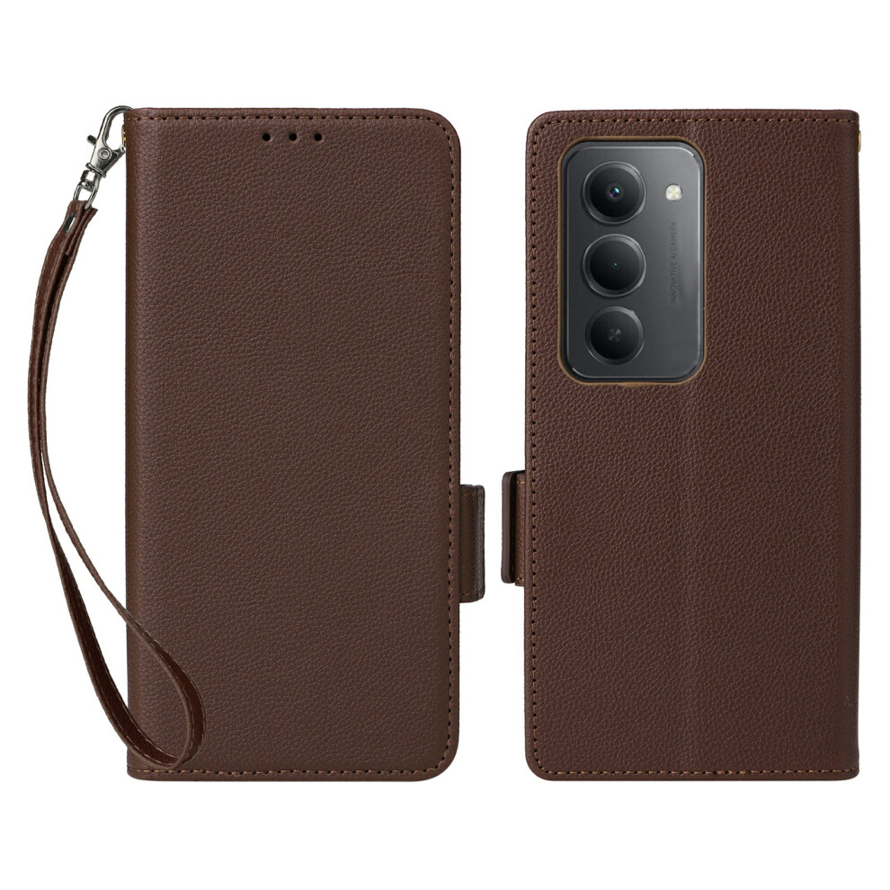 (Brown) For Xiaomi Redmi 15 4G (Eu) (171Mm) Case With Wrist Strap Litchi Texture Pu Leather Wallet Phone Cover Brown 6914297434704