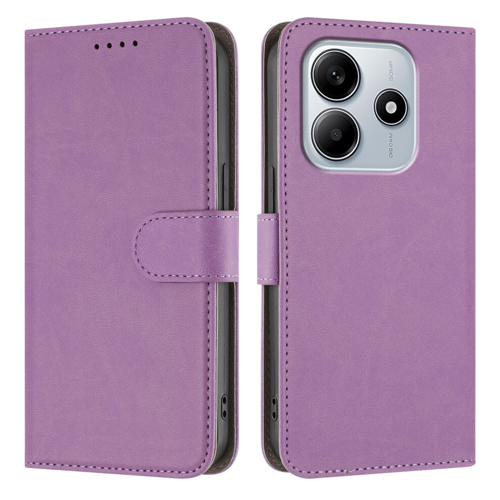 (Light ) For Xiaomi Redmi Note 14 4G (163.25Mm) Leather Case Solid Color Phone Cover With Wallet Purple 6914294880771