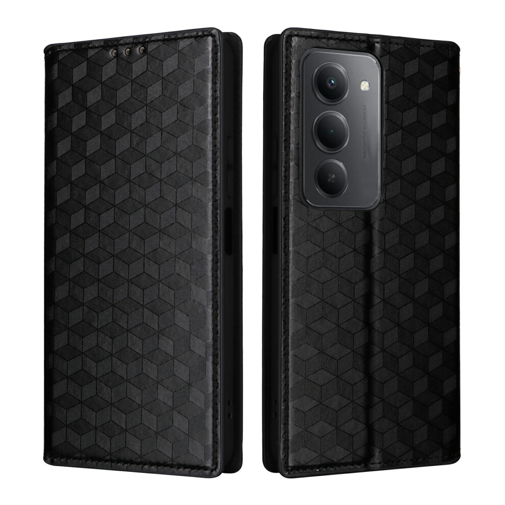 (Black) For Xiaomi Redmi 15 5G (Global) (169Mm) Case Wallet Rhombus Imprinted Leather Phone Cover Black 6914297114569