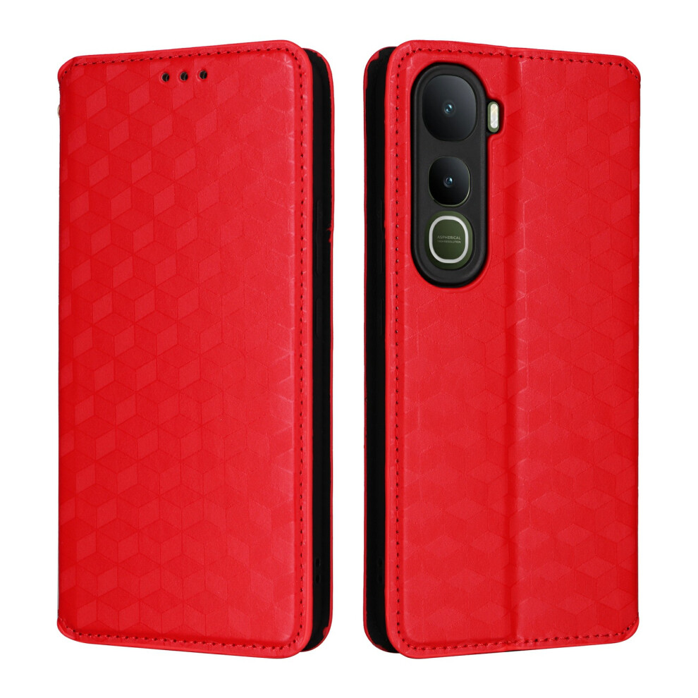(Red) For Vivo Y400 5G / 4G Case Wallet Rhombus Imprinted Leather Phone Cover Red 6914291816896