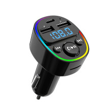 VALSEEL Bluetooth FM-sender til bil med USB-oplader, MP3-afspiller, håndfri opkald, 7-farvet LED-lys