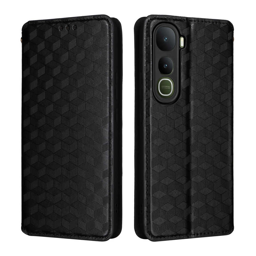 (Black) For Vivo Y400 5G / 4G Case Wallet Rhombus Imprinted Leather Phone Cover Black 6914294948471