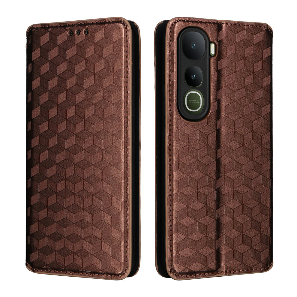 (Brown) For Vivo Y400 5G / 4G Case Wallet Rhombus Imprinted Leather Phone Cover Brown 6914292848926