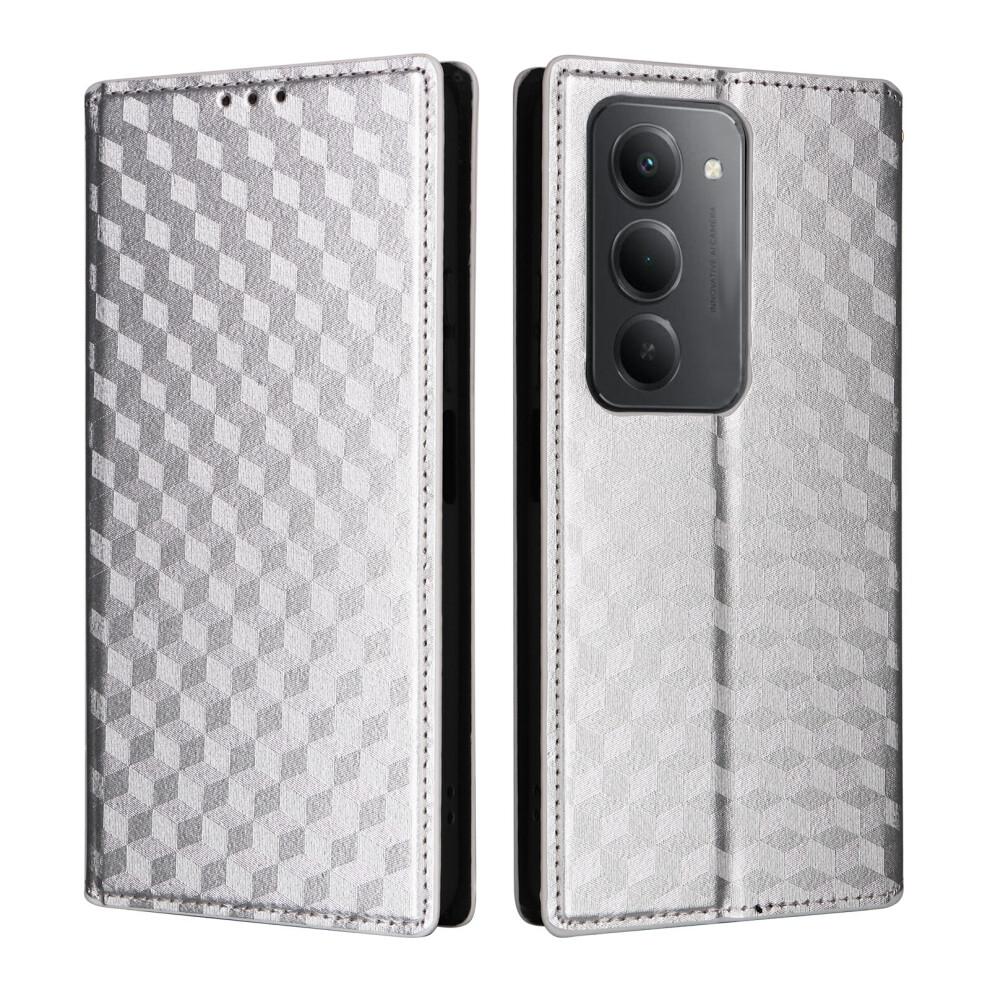 (Silver) For Xiaomi Redmi 15 4G (Eu) (171Mm) Case Wallet Rhombus Imprinted Leather Phone Cover Silver 6914291531799