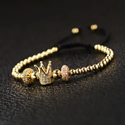 Crown Beaded Bracelet Gold Plated Unisex