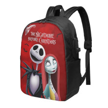 Sac à dos pour ordinateur portable Nightmare Before Christmas Light Flight, antivol avec port de chargement USB, 17 pouces, grande capacité, noir,