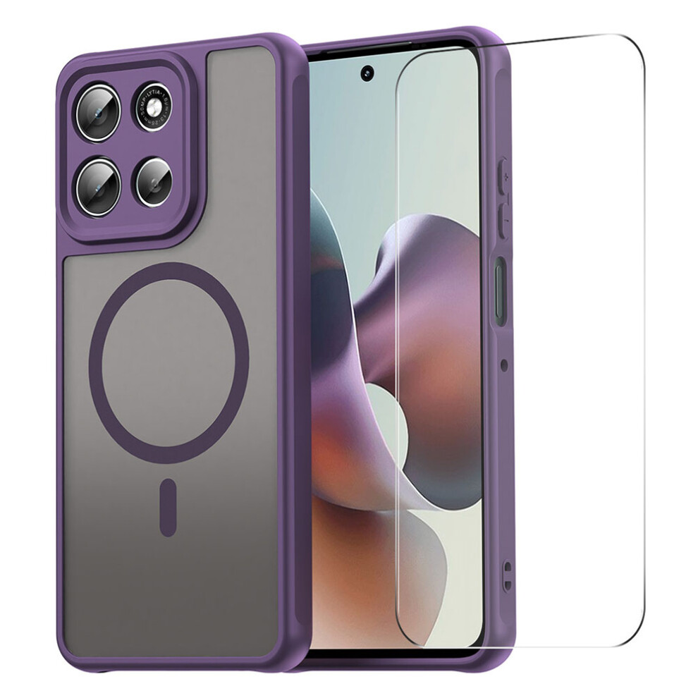 (Purple) Enkay Hat Prince For Motorola Moto G56 5G / G66j 5G / G66y 5G Magnetic Case With 9H Tempered Glass Pc Tpu Matte Phone Cover Purple 6914299894346