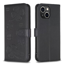 Flipové pouzdro kompatibilní s iPhone 14 Plus, pouzdro na karty z umělé kůže s stojánkem, vícebarevná peněženka s květem jetele