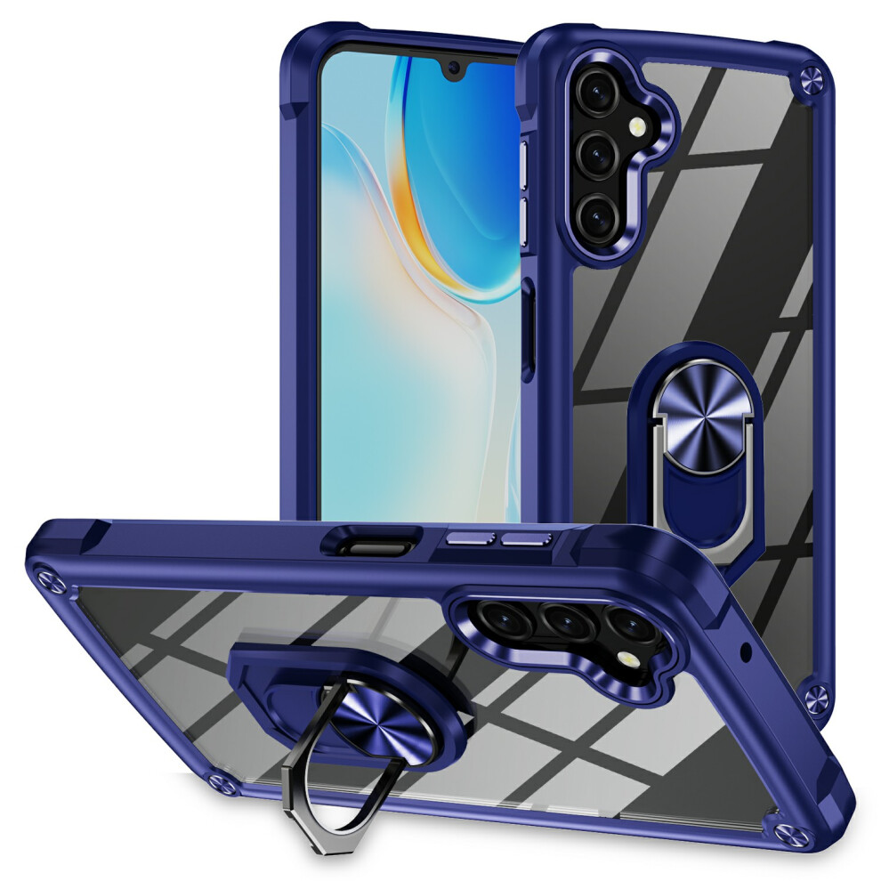 (Blue) For Samsung Galaxy A17 5G / A17 4G Case Alloy Lens Frame Pc + Tpu Kickstand Phone Back Cover Blue 6914297203294
