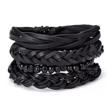 Pulsera de cuero estilo punk para hombre, 4 unidades, color negro.