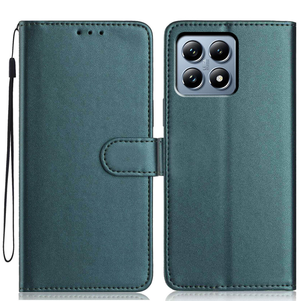 (Blackish ) For Xiaomi 15T Wallet Case With Strap / Multiple Card Slots Solid Color Leather Stand Phone Cover Green 6914290404438