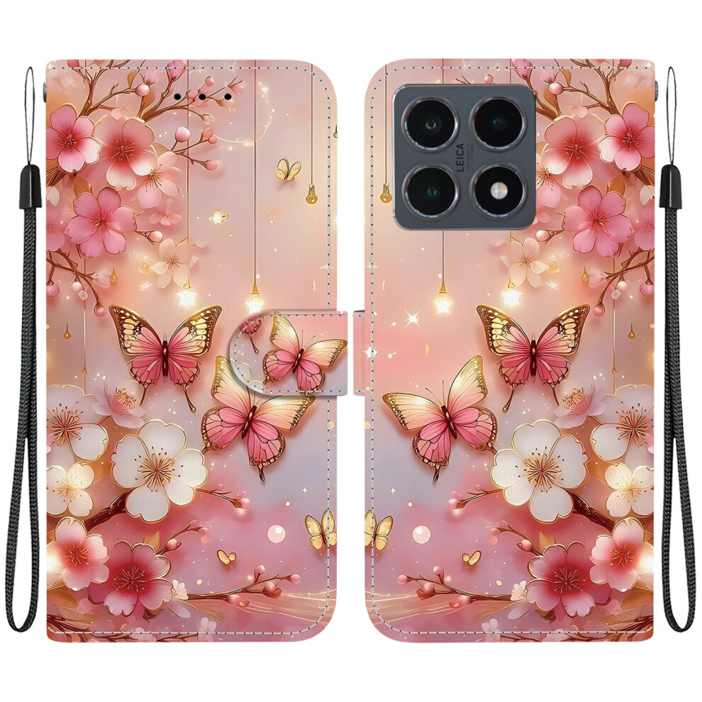 (Lantern Butterfly) For Xiaomi 15T Leather Case Stand Wallet Pattern Printing Phone Cover With Wrist Strap 6914292188237