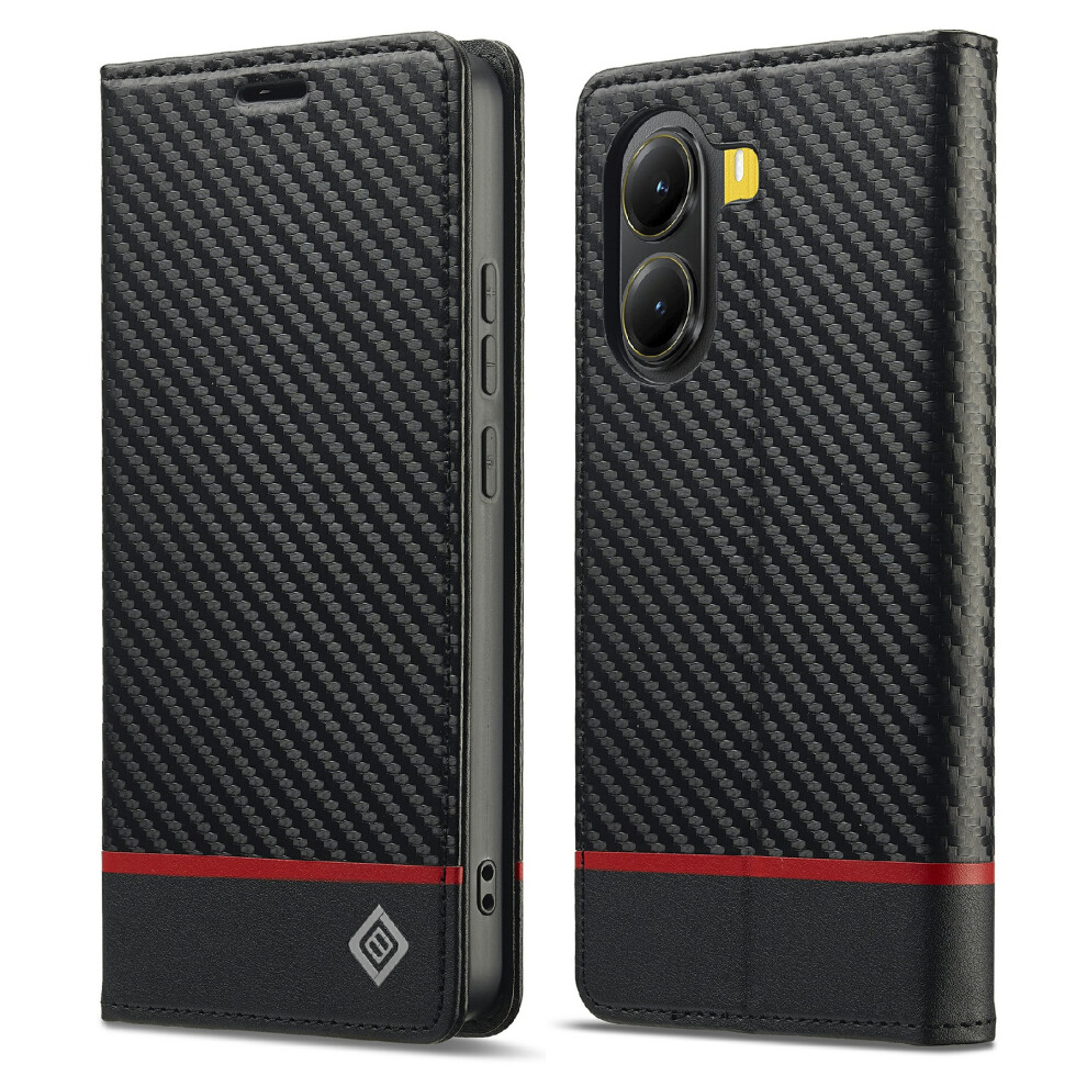 (Horizontal Stripe) Lc.imeeke For Xiaomi Poco X7 Pro 5G Wallet Case Carbon Fiber Texture Leather Phone Cover 6914298774373