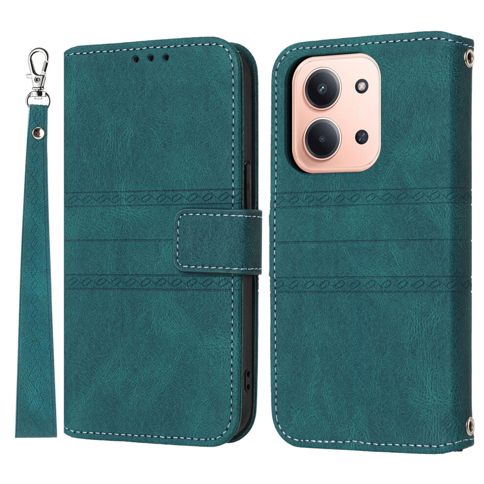 (Blackish ) For Xiaomi Redmi 15C 4G (Global) (171Mm) / Poco C85 4G (171Mm) Case Wallet Skin-Touch Leather Imprinted Phone Cover With Wrist Str Green 6914293889577