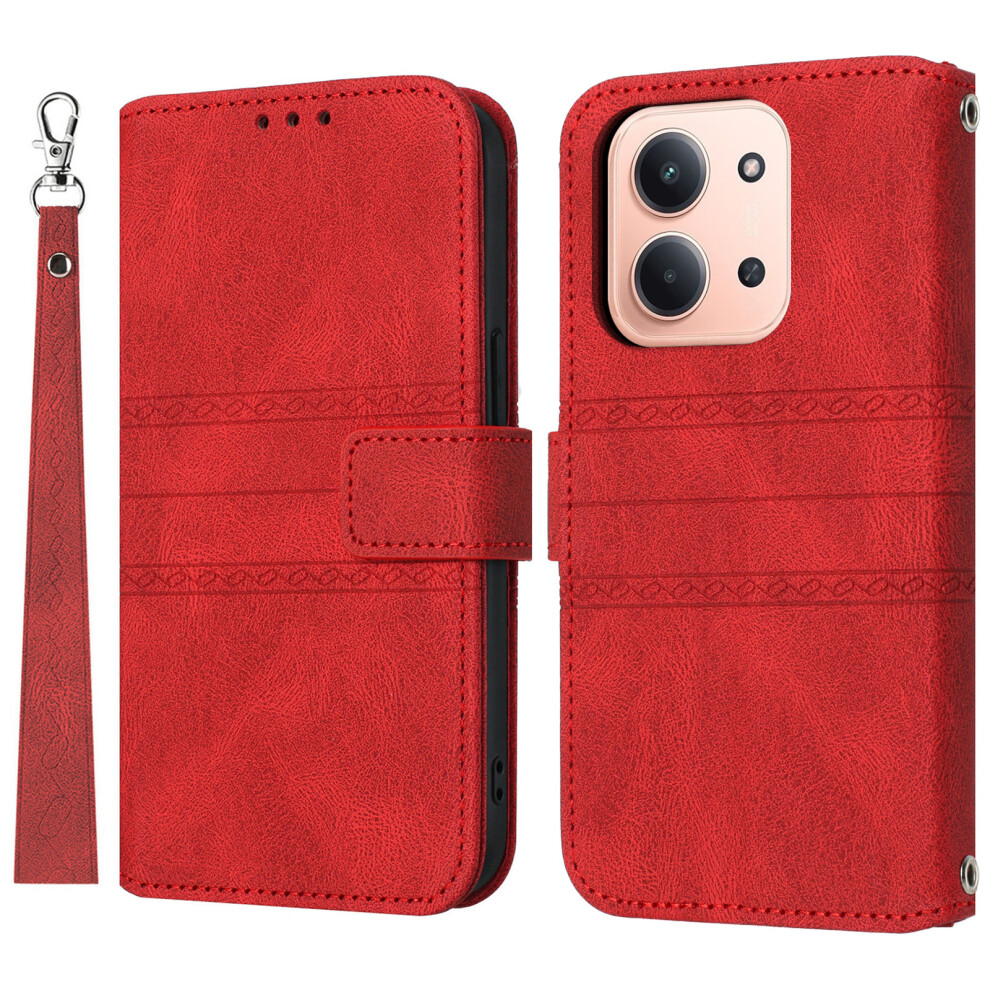 (Red) For Xiaomi Mi 15C 4G (Global) (171Mm) / Poco C85 4G (171Mm) Case Wallet Skin-Touch Leather Imprinted Phone Cover With Wrist Str Red 6914292039362