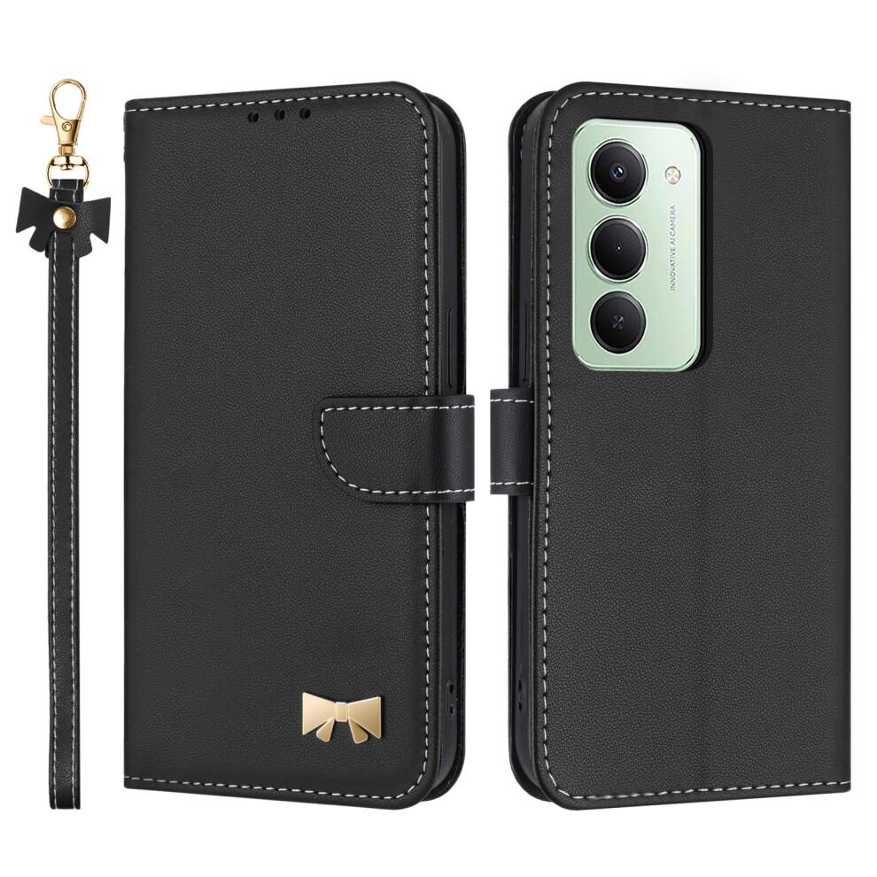 (Black) For Xiaomi Redmi 15 5G (Global) (169Mm) Case Bowknot Decor Wallet Leather Phone Cover With Wrist Strap Black 6914293041555