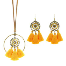 RSAMD Vintage Halsband Örhängen Set för Kvinnor Boho Gypsy Färgglada Tofs Smycken Present-Gul