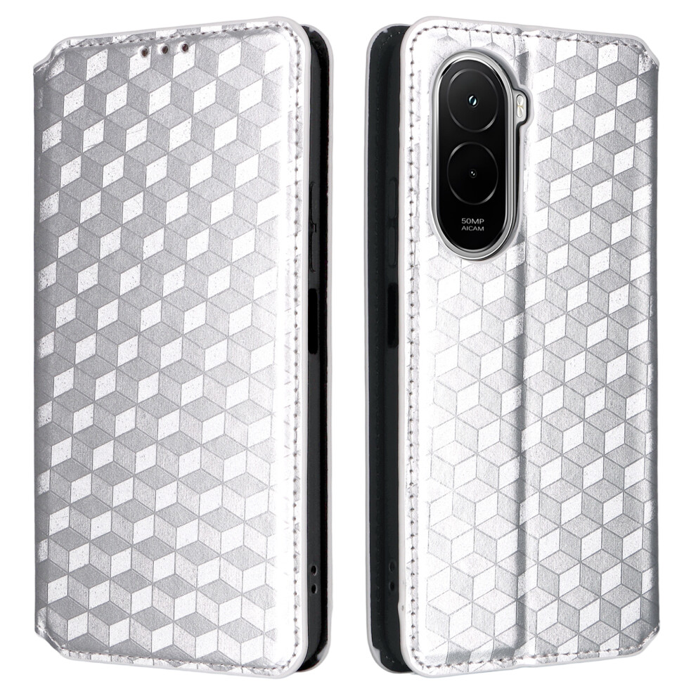 (Silver) For Xiaomi Poco M7 Plus 5G / Poco M7 4G (169Mm) Case Wallet Rhombus Imprinted Leather Phone Cover Silver 6914297658209
