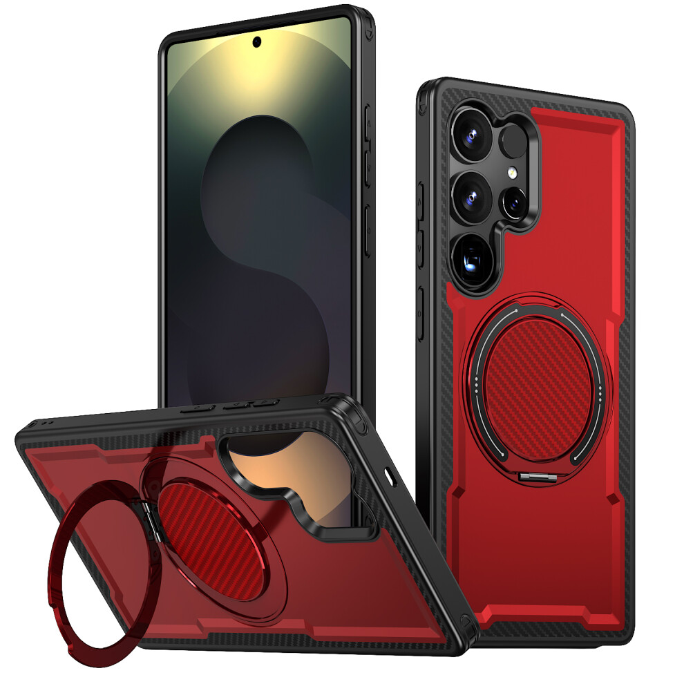 (Red) For Samsung Galaxy S24 Ultra Magnetic Case Tpu + Pc Kickstand Phone Cover Red 6914292533990