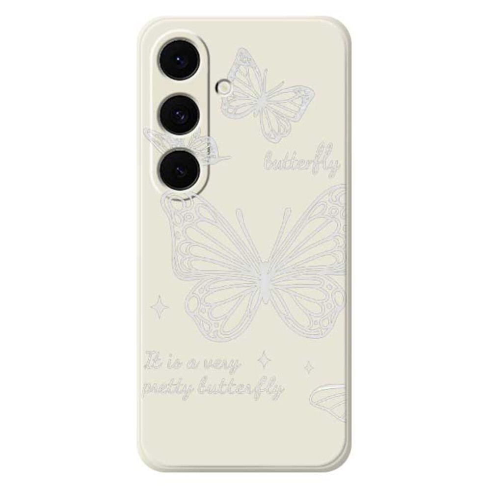 (Beige) For Samsung Galaxy S25 Fe Case Hollow Butterfly Pattern Printing Straight Edge Tpu Phone Back Cover Cream 6914295013406