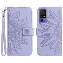Hoesje compatibel met TCL40SE met kaartsleuven, luxe PU-leer met reliëf zonnebloemmotief, korte band, flip-wallet telefoonhoesje