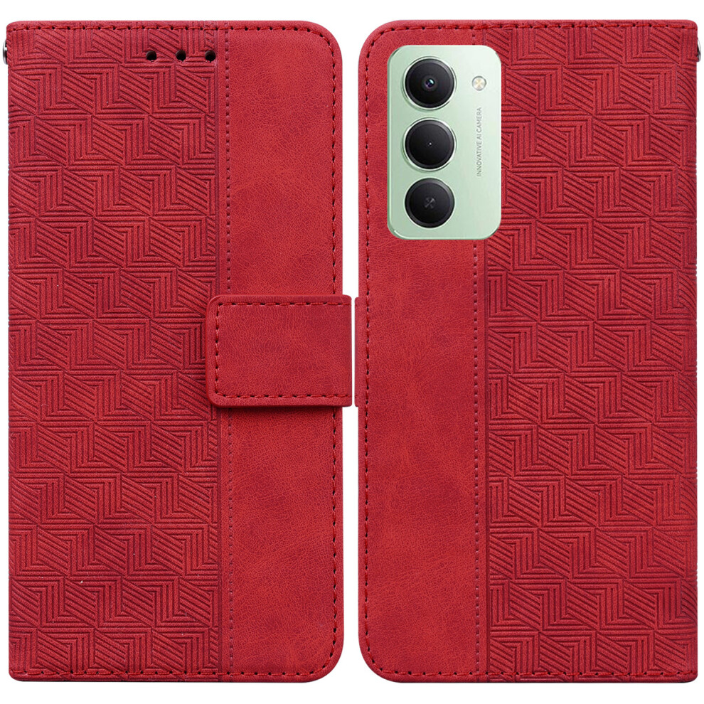 (Red) For Xiaomi Mi 15 5G (Global) (169Mm) Case Geometry Pattern Leather Wallet Phone Cover With Wrist Strap Red 6914297306407
